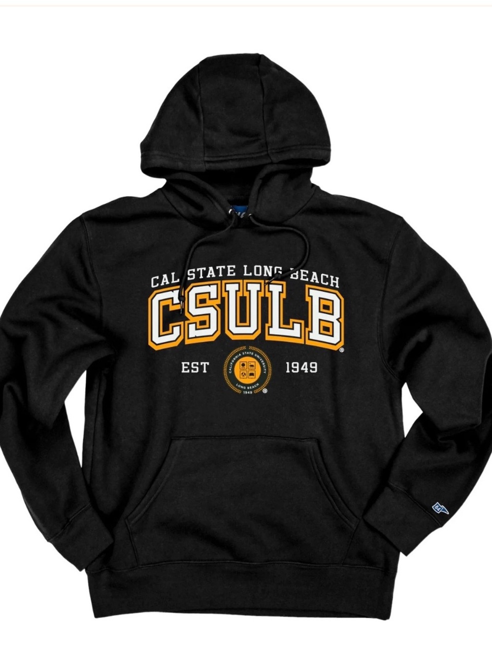 CSULB Black Hoodie with Gold & White Logo